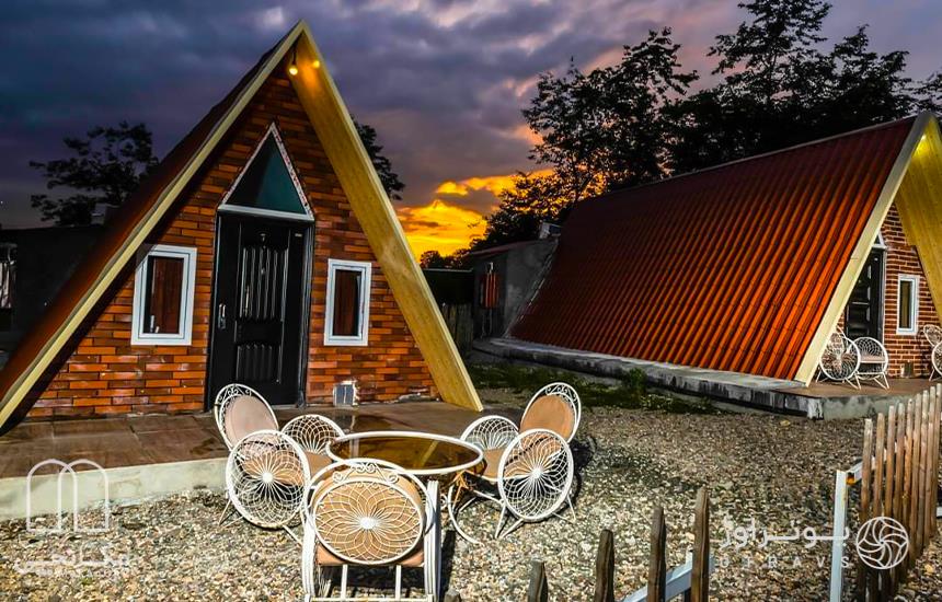 Swiss hut Savadkuh Eco lodge yard
